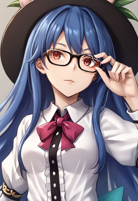 1girl, tenshi, hinanawi_tenshi, bespectacled, glasses, 
masterpiece, best quality, very aesthetic, absurdres,