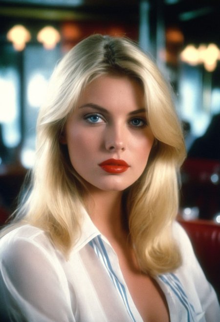 CinematicPortrait woman analog photo blonde (provocative slavic )  masterpiece indoors, (glossy  lipstick), blue eyes, (restaurant), soft focus, depth of field, film grain, (((looking at viewer))) <lora:CinematicPortraitXL_v3:0.25>  <lora:EuroBabe-v4-XL:0.35>