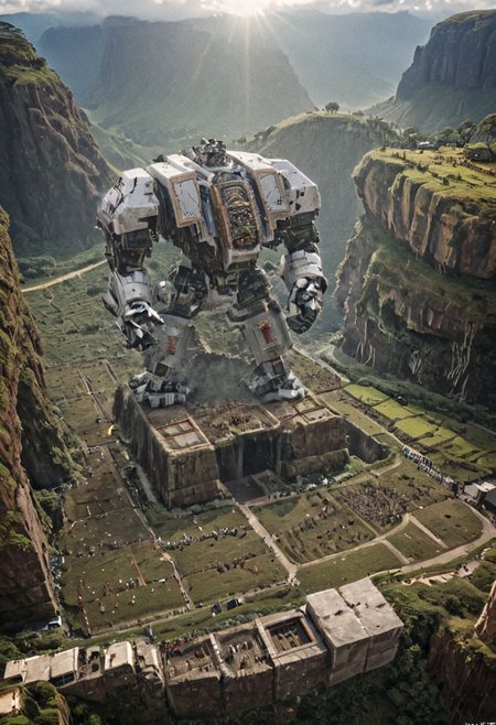 (Huge mecha robots carry huge stone blocks:1.5), 
(Ancient megalithic civilization, Azka Lines, on Easter Island:1.1), (The colonial city of the future, in the mist-filled Grand Canyon, on an unknown Earth-like planet, 2 moon on sky, Spaceship flight connects colonies, waterfulls:1), (Machu Picchu, a mountain settlement, incredibly spectacular:1),  (avant-garde, future, reality, science fiction, photorealistic), White limestone with black granite, fountain, waterfall, landmark, square, path, narrow street, (Large Files, Ultra Realistic, 8K, 16k, FHD, HD, VFX, Perfect, Photography, composition, Architecture Sales Photography, Architecture Competition, Ultra High Resolution, Cinematography, High Resolution Image:1), (dramatic lighting, direct sunlight, ray tracing, clear shadow:1), (real landscape:1), (blurred background:1.0), (urban background, more_details) ,
extremely detailed, industrialbuilding, drdnght machine, spstation, mayamaze, caveruinsAerial