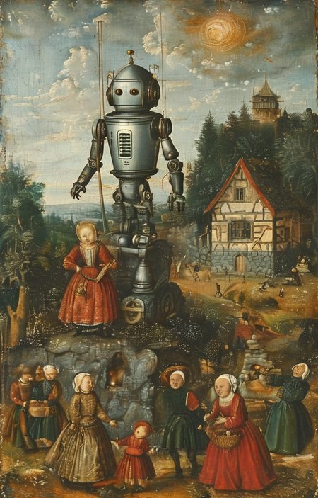 masterpiece,best quality,<lora:tbh283-sdxl:0.9>,illustration,style of Lucas Cranach the Elder portrait of Housework robots