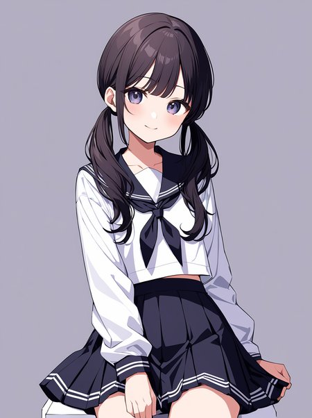 masterpiece,ultra-detailed,best quality,8K,illustration,cute face,clean skin ,shiny hair,girl,ultra-detailed-eyes,simple background, <lora:add-detail-xl:1> <lora:osage_XL_V1.0:1.2> osage, low twintails,long hair,serafuku,skirt