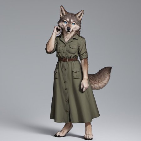 score_9, score_8_up, score_7_up, source_furry, detailed face, detailed eyes, incredible detail BREAK 1girl, solo, anthro, wide shot (furry female, wolf, light brown fur, monotone fur, light blue eyes,slightly wide hips, small breasts), black nose, whiskers, ear flop, solo, looking at viewer, FurryDalle, cartoon, toony, full body, hunter outfit, archer outfit, shy pose