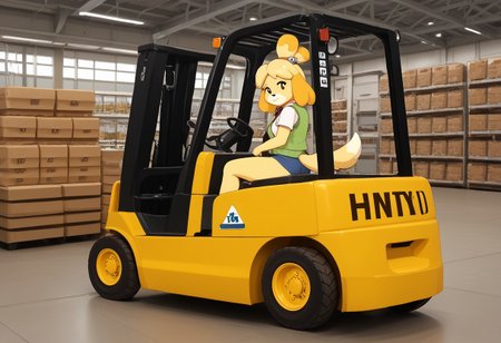 score_9, score_8_up, score_7_up, score_6_up, score_5_up, highres, absurdres, high_quality, high_definition, 
1girl, female, feminine, mammal, human, isabelle_(animal_crossing)_(animal_crossing, nintendo, mammal, canid, canine, canis, domestic_dog, toy_dog, shih_tzu, furry, furry_female, anthro, anthropomorphic_dog, yellow_fur, body_fur, fur, hair, animal_ears, dog_ears, dog_girl, small_breasts, ass, breasts), sagging_breasts, wide_hips, breedable, skindentation, 
{{clothing: high-vis_vest, vest, tshirt, jeans, boots, hardhat}} 
driving, forklift,
 {{background:  public, warehouse, detailed_background, clean_background, natural_lighting, sharp_focus, smooth_gradients,}}, 
zPDXL2, nsfwEMPXL, Hand, detailed, perfect, perfection, hands, hand,