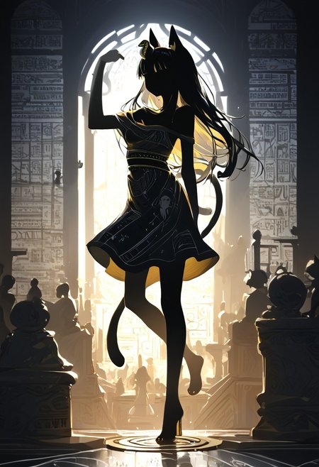 (masterpiece, best quality), (score_9, score_8_up, score_7_up,source_anime), 4K8K, high res image, Uncorrected, white print, lineart print, print, 
from front, Porcelain wall, 
Ankha_(Animal_Crossing), (silhouette Ankha solo:1.3), 
(animals), silhouette, backlit, backlighting, dark night, Porcelain Mix Gold, pmg style, 
(golden lines, white silhouette skin, Skin like porcelain), 
standing on tiptoes, reaching out, arms up, 
(small stature, petite:1.3), (breasts:1.1), (white hair, verry long hair, cat ears),
(wearing Porcelain clothing, Porcelain Egyptian-style dress),