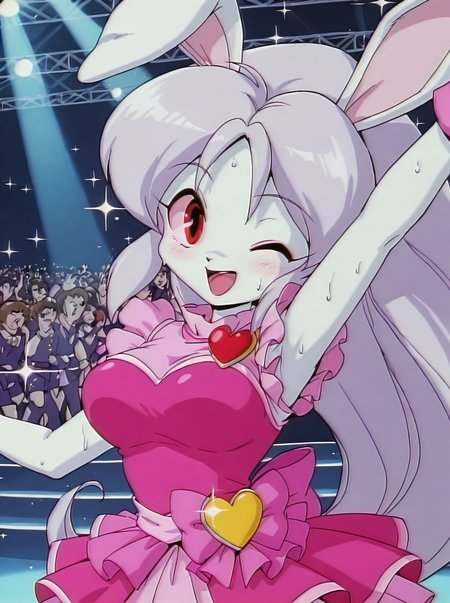 detailed background, shiny skin, posing,
<lora:etoran.il:1>,
etoran,
kurimu, 
large breasts, 
idol costume,
dancing,  stage, stage light, heart, bloom, glitter, sparkle, upper body, audience, one eye closed, sweat, happy,