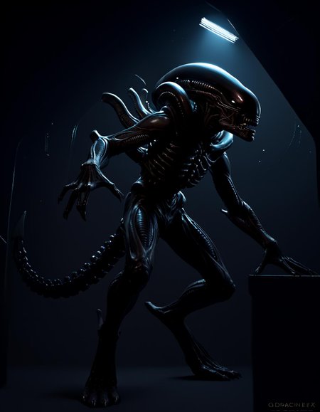 score_9, score_8_up, score_7_up, score_6_up, source_furry, solo, full-length portrait, spaceship background, night, digital art,   <lora:Alien_-_Xenomorph_PONY:0.8>  xenomorph, digitigrade, monster, backlighting, rimlight, cinematic, nsfw, rating_explicit, genital slit, low-angle view, low angle view, <lora:dark_v1.9-pony:1> dark theme, dim lighting, silhouette, dark background, backlighting,  <lora:GwentStyle_v2:0.6> gwentstyle,  <lora:Darkgem_Style_PONY_XL:0.4> darkgem