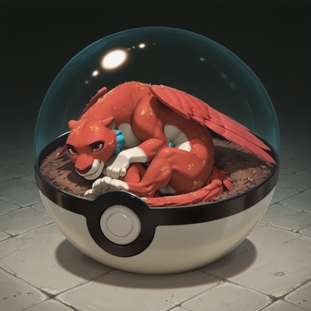 score_9, score_8_up, score_7_up, very aesthetic, by reallynxgirl, Expressiveh, absurdres, suggestive, best quality, solo, feral, Jaquin Elena, lies curled up in a ball, folded wings, wings pressed, 1ns1d3pok3ballv2, inside pokeball, no humans