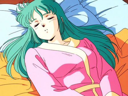 general,highres, ultra-detailed,very aesthetic,best quality ,best hands, BREAK <lora:Ciela_Lapana_gown_IS:0.8>
Ciela_Lapana(gown), 1girl, solo,  long hair, green hair, bangs, medium breasts,
pink gown, robe,
 retro artstyle, 1980s (style), anime coloring,
sleeping, closed eyes, lying, parted lips, v arms,
bed,