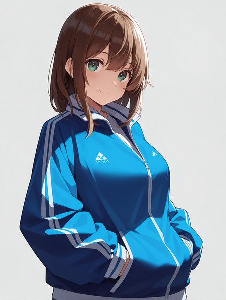 masterpiece,best quality,newest,
1girl,solo,
<lora:amemiya_natsumi_ilxl_v1.1:1>,a_natsumi,brown hair,green eyes,
blue jacket,
<lora:Fixhands_anime_bdsqlsz_V1:1>,upper_body,hand in pocket,looking_at_viewer,smile,white_background,simple_background,