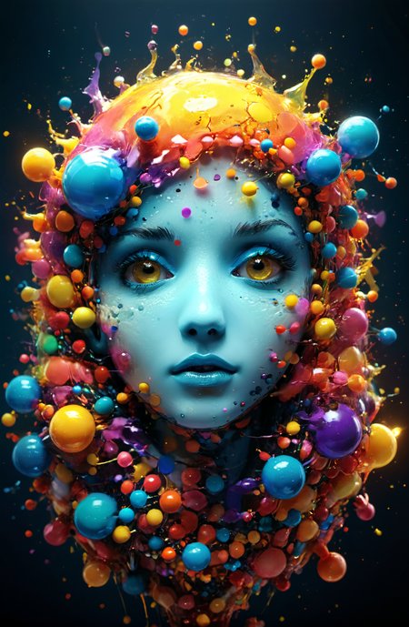 Abstract style tiny colorful spheres float in the air in the shape of a human face,Ultra-HD-details,glow effects,godrays,Hand drawn,render,8k,octane render,cinema 4d,blender,dark,atmospheric 4k ultra detailed,cinematic,Sharp focus,big depth of field,Masterpiece,colors,3d octane render,4k,concept art,trending on artstation,hyperrealistic,Vivid colors,extremely detailed CG unity 8k wallpaper,trending on CGSociety,Intricate,High Detail,dramatic,<lora:xl_more_art-full_v1:1>,<lora:RMSDXL_Creative:1>,, Ultra-HD-details . Non-representational, colors and shapes, expression of feelings, imaginative, highly detailed