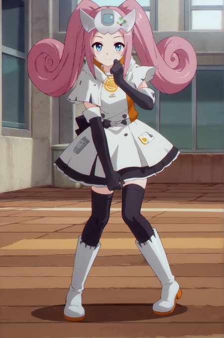 score_9, score_8_up, score_7_up,anime_source, source_anime, best background, detailed background, anime screencap,  Dreamcast, 1girl, black gloves, game console, gloves, looking at viewer, solo, dress, elbow gloves, blush, seductive smile, skirt, white boots, black thighhighs, dancing, arm up,  indoors, <lora:JN_Arknights_Anime_Artstyle:0.8> <lora:JN_Dreamcast:0.8>