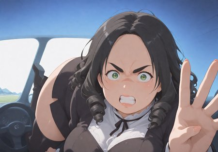 IllusP0s, PonyScores7, source_anime, ah1, IllustriousQual, interesting, exciting, spectacular, wonderful, amazing quality, absolutely eye-catching,
BREAK <lora:xl_more_art-full_v1:0.2>, <lora:aesthetic_anime_v1s:0.2>, <lora:detailxl:0.2>, detailxl, amazing quality, best aesthetic, absurdres, illustration, Volumetric_Lighting, ultra-detailed, very aesthetic, intricate details, best_quality, lazympos, <lora:Add_Details_v1.2:0.4>, <lora:quality_modifiers_masterpieces_v1:0.2>, anime style, <lora:HDA_Detailer:0.3>, <lora:natsumi_style:0.2>, <lora:by_usakun-pony:0.2>, by usakun, <lora:Akina_Bbw_Style_-_PonyXL:0.2>, AkinBw,
BREAK (((driving a Infiniti))), dynamic pose, foreshortening, extreme perspective,
BREAK 1girl, mature female, (curvy), round-chin, caucasian, <lora:ETO_OC_Illustrius:0.5>, eto_oc, skindentation, (plump), thick thighs, wide hips, busty, voluptuous, round ass, large breasts, <lora:plussizegirls_IL:0.3>, <lora:plussizegirls_pony:0.3>, <lora:shinyskin2:0.2>, glistening skin, HDA_FatGirlXL, <lora:perfection style:0.2>, perfection style, perfection, 
BREAK ((black satin dress with a white lace panel and thigh-high black boots)),
BREAK (curly hair), long hair, (black hair:1.4), (parted hair:1.7), messy hair, kinky curls, detailed hair, <lora:hairdetailpxl:0.2>, hairdetailpxl,
BREAK (half green and brown eyes), (colorful eyes), (multicolored eyes), (downturned eyes:1.4), expressive eyes, perfect eyes, eyes hd, detailed eyes, (round face:1.2), (thick eyebrows:1.3), (plump face), lips, <lora:Round_face:0.2>,
BREAK (((angry, disgusted, V-shaped eyebrows, wide-eyed expression))), Expressive, emotional, looking at viewer, Face Detailed, <lora:Expressive_H:0.2>, Expressiveh, <lora:Emotional_Anime_Expressions_PonyXL_Concept:0.2>, emotional, <lora:Best_Facial_Expression_LoRA_PONY:0.2>, looking at viewer, <lora:Detailed expressive EXEV style -XL Pony V1.0:0.2>, FaceDetail, <lora:Best_Facial_Expression_Helper_XTREME_ILLU:0.4>, kaogei,
BREAK (((intimate lighting, focused lighting on the characters' faces, highlighting their emotions and connection, Witch's Cottage))), (((documentary photography, capturing reality, social issues, human experiences, photojournalistic storytelling, candid moments, authentic narratives, raising awareness, documenting history, preserving cultural heritage, immersive storytelling, evoking empathy, powerful imagery, journalistic integrity))), 4k, 8k, Ultra HD, Masterpiece, Best quality, Detailed background, full_details, <lora:AddMicroDetails_Illustrious_v3:0.2>, addmicrodetails,