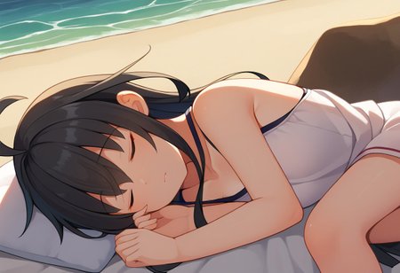 score_9, score_8, score_7, source_anime, mikazuki (kancolle), sleeping, ocean
