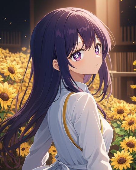ai hoshino, 1girl, flower, apron, blurry_background, solo_focus, white_dress, long_sleeves, blurry_foreground, depth_of_field
<lora:hoshino_ai_(oshi_no_ko)_image2321_2023-12-06:1>,star-shaped_pupils,symbol-shaped_pupils,. gorgeous,key visual, vibrant, studio anime,award-winning, professional, highly detailed,high budget, cinemascope