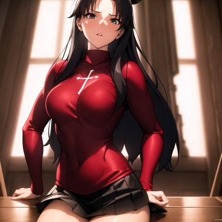 <lora:Tosaka:0.5>, 
young woman,red turtleneck:1.2, cross bait on the chest, black skirt, black stockings, black hair, night city, (leaned forward, ass focus:1.3)
masterpiece, best quality, art by greg rutkowski and artgerm, soft cinematic light, adobe lightroom, photolab, hdr, intricate, highly detailed, (depth of ambient occlusion, (natural skin texture, hyperrealism, soft light, sharp:1.2)