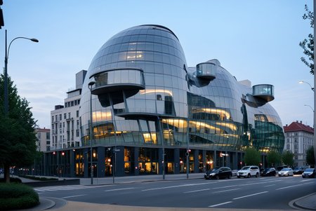 <lora:YourBlobitecture_XL:1> , ((blobitecture)), ((masterpiece)), ((best quality)), scenery, outdoors, sky, building, day, tree, city, real world location, road, motor vehicle, lamppost, window, reflection, curvy, curtain wall, glass,, photography, capturing moments, storytelling, creative composition