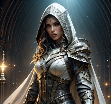 RAW photo, (masterpiece:1.3), subsurface scattering, heavy shadow, (high quality:1.4), (intricate, high detail:1.2), professional photography, HDR, High Dynamic Range, realistic, ultra realistic, photorealistic, high resolution, film photography, ambient lighting, atmospheric effects, <lora:detail_slider_v4:2>, OverallDetail, <lora:Clerics:0.8>, (evil) female cleric, upper body, black intricate armor, black cape, hood, epiCPhoto