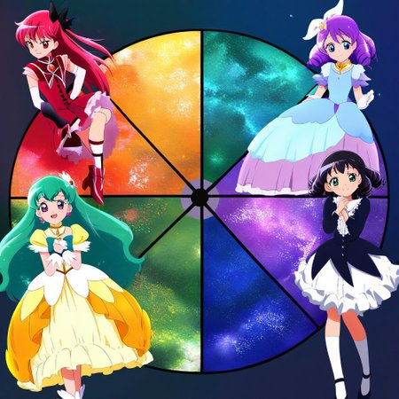 masterpiece, best quality,
source_anime, deep colors, 
high quality, high resolution, detailed, highres, highly detailed, intricate details, 
(color_wheel_challenge:1.2), multiple girls, magical girls, mahou shoujo,
red hair, pink hair, orange hair, yellow hair, green hair, cyan hair, blue hair, purple hair, violet hair, black hair, 
red dress, pink dress, orange dress, yellow dress, green dress, cyan dress, blue dress, purple dress, violet dress, black dress,