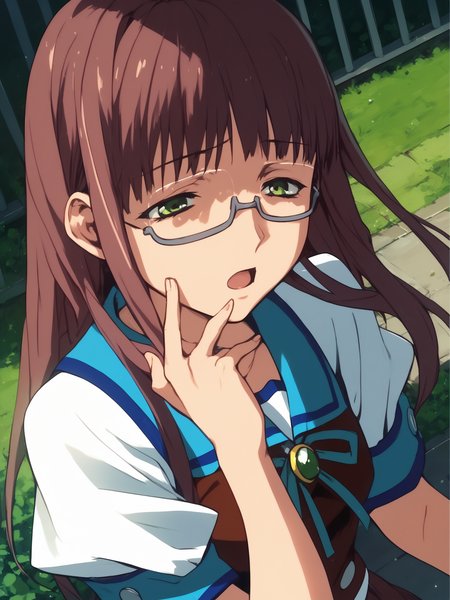 <lora:happy_tentacle-hikaru-v0.2-000030:0.9>, ht_hikaru, glasses, under-rim eyewear, school uniform , outdoors 1girl, solo, upper body , half-closed eyes , ( surprised :1.2), , , , from above , score_9, score_8_up, score_7_up, score_6_up, score_5_up, score_4_up