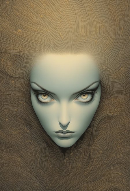 Artwork  by moebius, there is a woman with long hair, naoto hattori, mark brooks and brad kunkle, style of aesthetic, comic book artwork portrait of a young woman 22yo, she has a striking light gray eyes, long eyelashes and well-defined eyebrows, catchlights, portrait masterpiece, perfect beautiful face , (light freckles:0.3) , sparkling eyes, sad expression, intimate and engaging portrait with a sense of mystery,  ethereal abstractions, background is minimalist, duo-toned color graded, finely detailed, beautiful cleavage, simmetry, high budget,  sharp focus, intricate fractal details, analog drawing ,  eye catching, drab, <lora:eye_catching:0.4> ,<lora:MoebiousXL:1>
