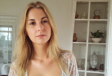 selfie , a 24 year old gorgeous girl ,, detailed skin face and eyes , natural lighting , at home , long hair,  see through loose blouse, cleavage, film grain, low contrast, natural face ,  blonde hair , dark brown eyes, dark circles under eyes, sexy, nipples visible under blouse,