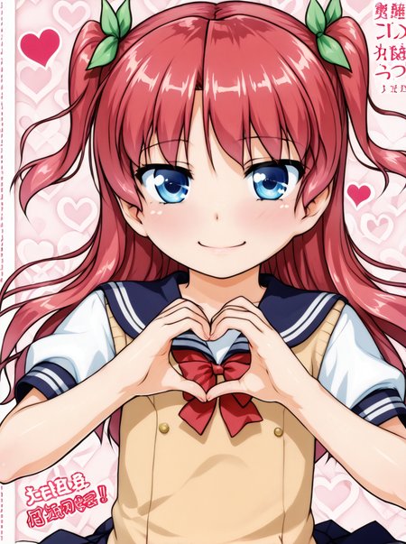 detailed background, shiny skin, posing, rating safe, 
<lora:aogiri.pony:1>,
aogiri, kazumi, , 
two side up, 
school uniform, heart hands,