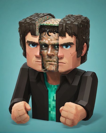 <lora:split2:1> split head, split head and body Watson, inside Minecraft