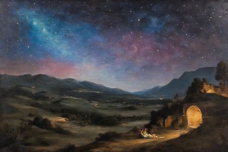 ((Masterpiece, best quality)),beautiful colors, sharp contrast,oil painting, vintage,crackled paint,
painting of the starry sky
painted in renaissance style
 <lora:edgRenaissanceXL:0.9>