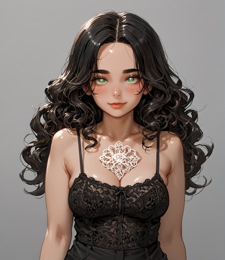 PonyScores7, source_anime, ah1, <lora:natsumi_style:1>, BREAK 1girl, (curly hair), long hair, (black hair:1.3), mature female, (parted hair:1.7), (round face:1.2), (thick eyebrows), (curvy), round-chin, (greenish hazel eyes), caucasian, (downturned eyes:1.2), (plump face), <lora:ETO_OCPonyXL:0.5> eto_oc, skindentation, (plump), thick thighs, wide hips, busty, voluptuous, kinky curls, lips, <lora:venus body PonyXL:0.4>,  (shy, blush, smirking at viewer), (Shrouded in darkness with glowing eyes the only visible feature,), (Hauntingly empty, moonlit carnival grounds), looking at viewer, (fuchsia (crayola) Wedges, Fishnet Socks, Palazzo Pants, Camisole), BREAK <lora:xl_more_art-full_v1:0.2>, <lora:shinyskin2:0.2> glistening skin, <lora:aesthetic_anime_v1s:0.2>, <lora:Expressive_H:0.2> Expressiveh, <lora:hairdetailpxl:0.2> hairdetailpxl, <lora:EpicF4nta5yXL:0.2>, <lora:detailxl:0.2> detailxl, <lora:Fant5yP0ny:0.2>, best quality, amazing quality, best aesthetic, absurdres, <lora:expressive eyes:0.2> expressive eyes, <lora:eyedetailpxl:0.2> eyedetailpxl, illustration, Volumetric_Lighting, ultra-detailed, very aesthetic, intricate details, 8k, masterpiece, best_quality, BREAK (Aerial view Close shot (focus on chest)), BREAK <lora:Eyes_High_Definition:0.3> EyesHD, Stable_Yogis_PDXL_Positives, AS-Adult, <lora:Complicated fantasy portrait - XL Pony V2.0:0.4>, bad-hands-5,