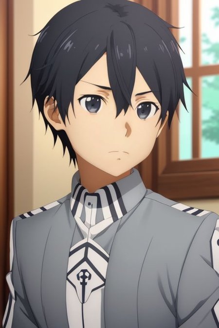 high resolution, solo, best quality, 1Boy, Kazuto Kirigaya, portraits, Black Hair, Black Eyes, school life, school uniform, OverallDetail