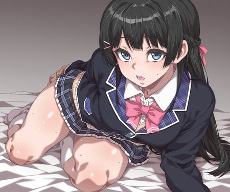 masterpiece, best quality, amazing quality, sfw, 1girl, solo,  looking at viewer,  open mouth, tsukino mito, shirt, cardigan, pleated skirt,  <lora:Bacon style ILL:1.2> baconstyle