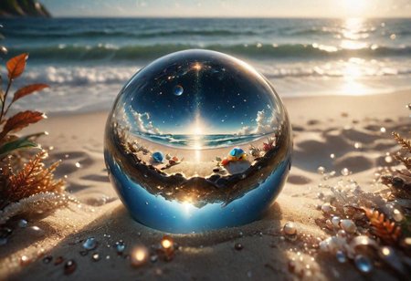 pearl with a ((galaxy inside)), a galactic storm inside, space reflection beige, lies on a squeak on the beach, [glass:0.8], 8k, vray, IMax, hyperrealism, perfect light, bokeh Carl Zeiss 85mm, small depth of field, photorealistic, masterpiece, high resolution, best quality, cinematic shot, ultra-detailed, super realistic, Hyperrealistic art, high-quality, ultra high res, highest detailed, lot of details, Extremely high-resolution details, photographic, realism pushed to extreme, incredibly lifelike,