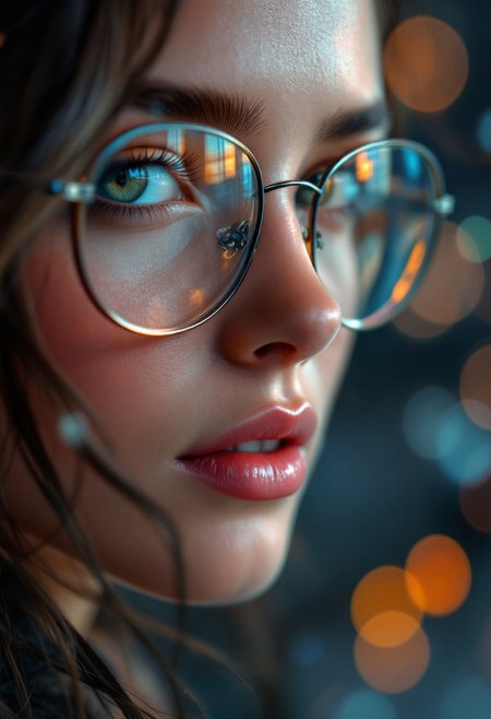 hyperrealistic digital painting by Jeremiah Ketner and Charlie Bowater and Stanley Artgerm and Thomas Saliot and J. Scott Campbell,  shallow depth of field, bokeh, incredibly detailed, real, lifelike face, realistic anime, glasses