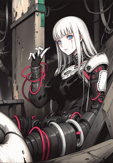 best quality,(beautiful detailed face:1.0), (detailed deep eyes),,<lora:ST anime:0.3>,, <lora:add detail:-0.2><lora:GoodHands-vanilla:1>
,1girl, style, 
, detailed_background,vast, gigantic, decrepit scenery, covered in large tubes and cables, dim light, giant-gross-organic,Expressionless
,weapon,cyborg girl, cords,medium breasts, , (safeguard),long hair,highleg,liquid,Corruption,doll, machine,oil,black_body,gothic, horror,
,,<lora:ST inikmixV5:0.4><lora:ST_hipev3:0.3> <lora:blame5:0.7>  <lora:Haze:0.3>