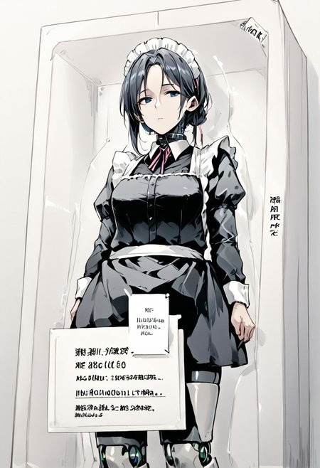 score_9, score_8, score_7 , (name on box), slave collar, sex, doll, ((sex doll in the box)),1girl, solo, 1girl,adroid1,expressionless,maid, maid apron,fair skin,