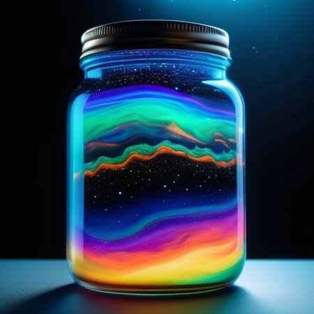 bioluminescent rainbow, ultra detail  colorful nebula universes   in a jar ral-lava:0.9:20 ultra realistic 8k cg, masterpiece, professional artwork, cinematic lighting,Contained Color