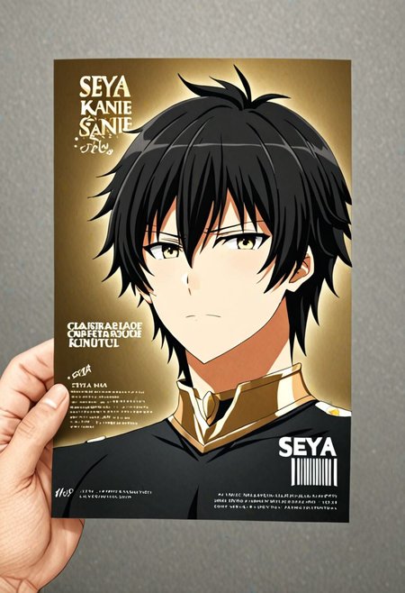 high resolution, solo, best quality, 1Boy, Seiya Kanie, black hair, short hair, thin, brand ambassador, brochure design, OverallDetail