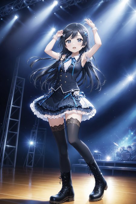 masterpiece, highly detailed background, 1girl, solo, on the stage, spotlight, idol concert, <lora:Yuki Setsuna XL V1-000009:0.6> Yuki Setsuna,one side up, sidelocks, (full body:1.2), (standing:1.2), miniskirt, (lace-trimed thighhighs:1.2), hair ornament, boots,  <lora:SimplePositive_XL_v1_AutoRunMech:1> <lora:AnimeStyleXL_v1.1_AutoRunMech:1>