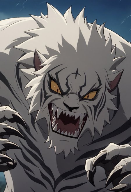 score 9, score 8, score 7, score 6, 1boy, Kraven, weretiger, sharp teeth, claws, white fur, dynamic pose,