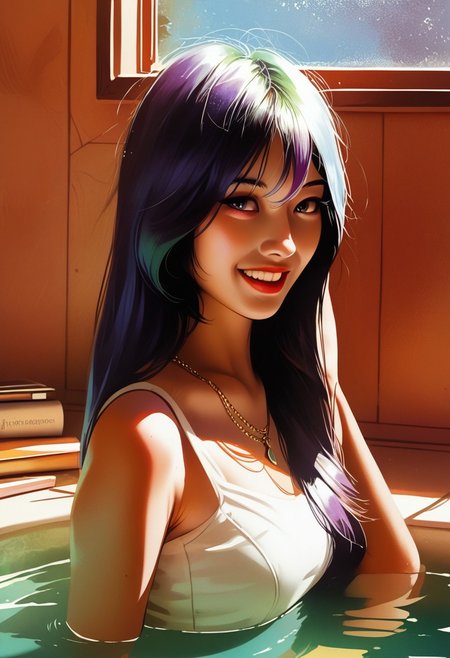 score_9, score_8_up, score_7_up, score_6_up, source_cartoon, 1girl, female, solo, femenine, petite, lean, pale skin,, soaking wet hair, smile, diaphonous white dress, bronze necklace, medium breasts, female focus, official style, close up, perfect anatomy, perfect face, standing,  abstract beauty, beautiful, centered, looking at the camera, approaching perfection, dynamic, moonlight, highly detailed, watercolor painting, artstation, concept art, smooth, sharp focus, illustration, portrait