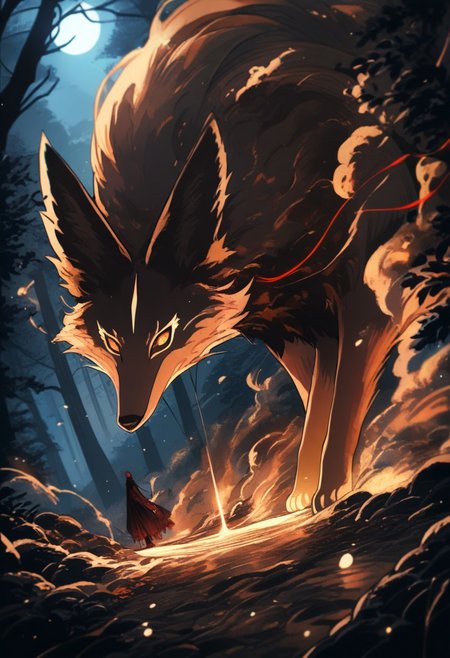 masterpiece, best quality, high score, great score, absurdres,
linquivera,  Ink illustration, amber tones, aged black red paper, inkpunk, moonlight, surreal, moonlit, gigantic white fox, forest, mystical, OverallDetail, extremely detailed, UHD, (long exposure, dystopian but extremely beautiful:1.4)