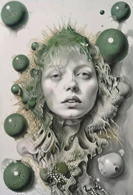 raw sketch of interwoven concrete cement pebbles cob cobblestone shell fishscales snakeskin, melting flesh covered in moss rot mold bubbles droplets, by Hans Bellmer, by Malevitch, by Kandinsky, Surreal psychedelic bizarre, psychedelic hallucination, pop surrealism, rough crosshatch drawing pop art Lunatic_Portrait of a young woman in latex Avant-garde Fashion page, slick back, low bun, black makeup, sinister expression, intense glare, avant-garde, abstract, weird, geometric, constructivism, suprematism, rayonism, verticism, lineism, tj
