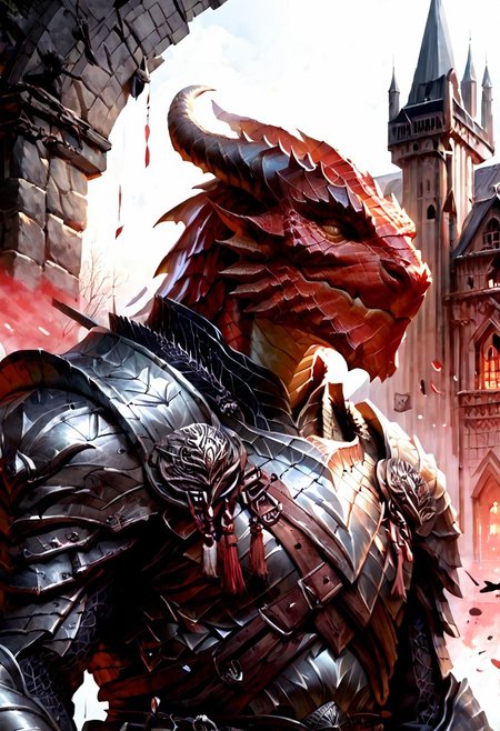 score_9, score_8_up, 8, score_7_up, score_6_up, solo,  massive dragonborn with strong armor, red scale dragonborn, in the cathedral , dutch angle, scale mail armor, 40 year old, FFAOR,