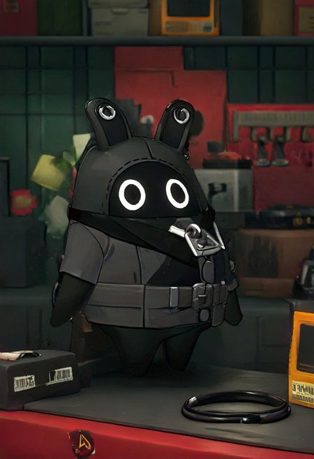 high quality,best quality, beautiful aesthetic, very intricate, high quality details, perfect details, best resolution, extremely detailed background, good_hands, masterpiece, uncensored, Expressiveh, 
 1other, bangboo, solo, simple background, black eyes, half white half black body, long trench coat, no humans, inkpot,  pen,