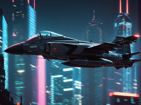 masterpiece, best quality,
 <lora:gits_style:0.6>,
gits95,
, no humans, aircraft, vehicle focus, military, airplane, military vehicle, flying, jet, building, fighter jet,side view,in air,city backround,retro theme,cyberpunk style,dark aesthetic,night,neon glow,