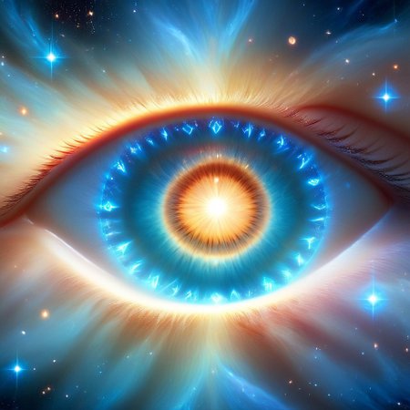 Extreme close up zoomed in to the Iris of a single blue human eye, perfect sclera eye style, Glowing Rune Circle surrounding the outside of the pupil, pupil reveals a galaxy spiraling full of stars with a supernova in the center, the galaxy is a lotus flower, hv, vibrant nebula, bright colors, epic cosmic scene, lotus galaxy blooms in the eye of the beholder, extreme high quality realistically detailed eye, luminescent rune circle, hyperrealistic astronomy, peering into the soul of a god observing the vast depth of a living universe, everything, everywhere all at once, beautiful, awe-inspiring masterpiece, excellent extra details, intricate attention to every detail, absolute oblivion of the cosmos, wonder and amazement, the watcher