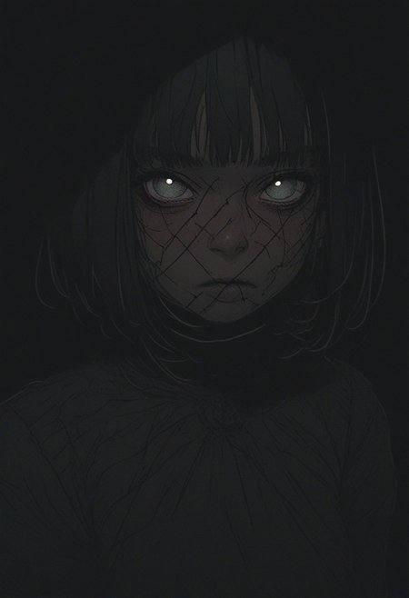 zPDXL3, sinozick style, flat color, dark theme,1girl, 25 years old, perfect face, looking at viewer, cute, petite, 
dark eyes, 
bob cut, inverted bob, black hair,
black clothes, witch robes, [witch hat], strapless dress, [holding candle],
science fiction, city, (neon, green glow), dynamic lighting,
blush, [annoyed], 
portrait, face focus, detailed face,