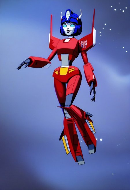 robot planet in space
score_8_up <lora:Transformers 86 FT-000005:1> 1female, autobot, female, all red body, red legs, red head, red armour, small body, petite body, slender form, full body, slim body, slim waist, round large eyes, blue eyes,  short legs, small horns protruding from head, , female lips, happy expression, smiling, curvy limbs,