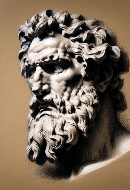 Drawing a antic sculpture of Zeus head