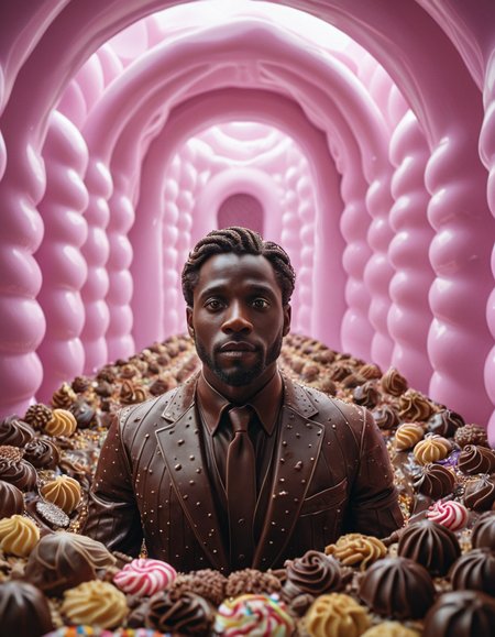 cinematic still 1man, made from chocolate, portrait, candyland . emotional, harmonious, vignette, 4k epic detailed, shot on kodak, 35mm photo, sharp focus, high budget, cinemascope, moody, epic, gorgeous, film grain, grainy, 1man, made from chocolate, portrait, candyland, dramatic, background, epic composition, amazing, intricate, elegant, highly detailed, symmetry, sharp focus, professional fine detail, great light, vivid colors, winning, new classic, clear, futuristic, cute, creative, positive, attractive, artistic, beautiful, confident, passionate, emotional, unique, cool, shiny